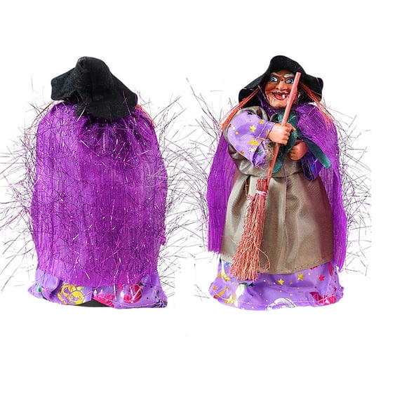 Halloween Witch Figurine, Standing Halloween Tabletop Decoration, Spooky Witch Doll with Broom, 6.5-Inch Seasonal Home Decor for Halloween Party
