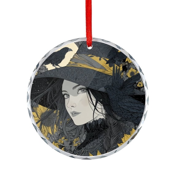 Halloween Witch Flower Bird Moon Glass Christmas Ornament Hanging Ornaments Xmas Tree Decor for Family Friends Lovers Halloween Crow Round Glass Christmas Ornaments