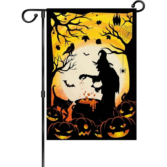 Halloween Witch Garden Flags,Witch''s Best Friend Halloween Yard Flag,Holiday Patio Yard Outdoor Party Decor 12x18 Inch Double Sided