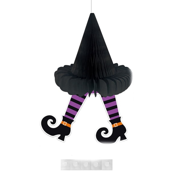 Halloween Witch Ghost and Spider Honeycomb Paper Hanging Decorations, Spooky Party Supplies for Indoor Home Decor, and Fall Festival , 1Pack B