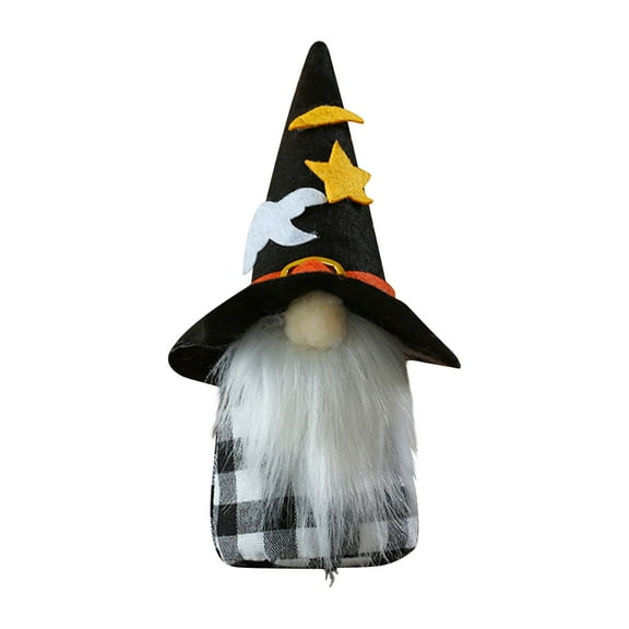 Halloween Witch Gnome Ornament, 7.09" × 2.76" Cloth Stuffed Decor for Shelf Mantel Party Holiday Decoration