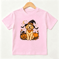 thumbnail image 1 of Halloween Witch Golden Retriever Puppy with Pumpkins Short Sleeve Crewneck Cotton Kids T-Shirt, 1 of 4