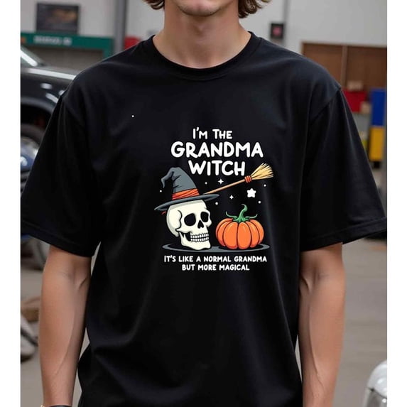 Halloween Witch Graphic Tee T Shirt Top Im The Grandma Skeleton Pumpkin Design Cotton Short Sleeve Black S-5XL