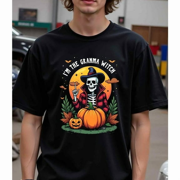Halloween Witch Graphic Tee T Shirt Top Skeleton Pumpkin Broomstick Design Comfortable Short Sleeve Black S-5XL