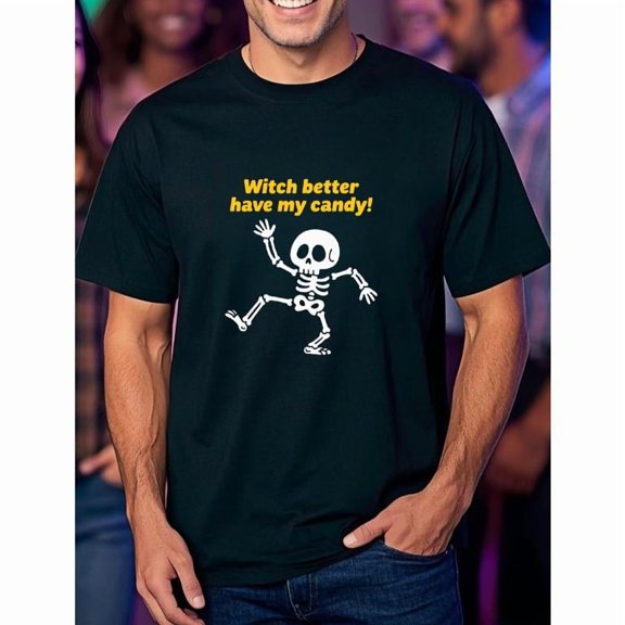 Halloween Witch Graphic Tee T Shirt Top Witch Better Have My Candy Skeleton Design Casual Black S-5XL