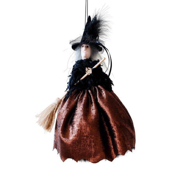Halloween Witch Hanging Ornament, Funny 3D Broom Pendant for Door Wall, Spooky Bar Party Decor Accessory for Halloween Celebration, Brown