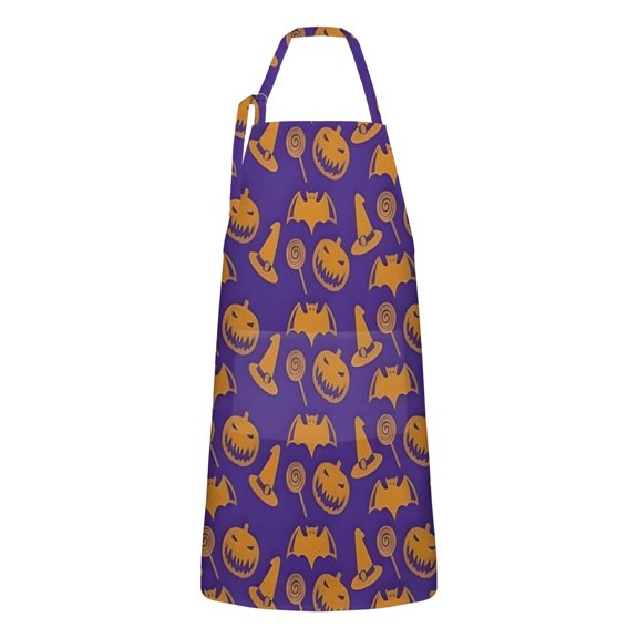 Halloween Witch Hat Bat Apron-Garden Aprons for Women with Pockets-Cotton Linen Waterproof Kitchen Cooking Gardening Aprons Adjustable for Kitchen,Cooking,BBQ and Salon 32"x27"