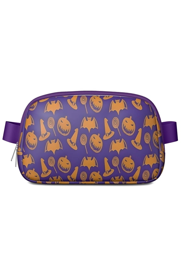 Halloween Witch Hat Bat Pattern Cute Fanny Packs for Women,Travel Waterproof Crossbody Fanny Bags Waist Purse for Women Anti Theft Adjustable Strap for Running Travel Cycling