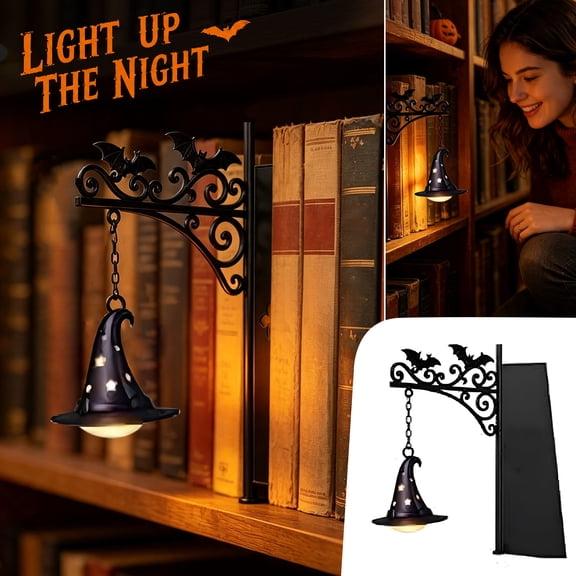 Halloween Witch Hat Bookshelf Lamp Spooky Decorative Library Shelf Light with LED for Spooky Season Home Decor and Themed Party Display