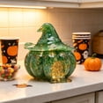 thumbnail image 1 of Halloween Witch Hat Candy Bowl with Lid Resin Crushed Stone Decorative Storage Jar Gothic Pumpkin Snack Holder Trinket Dish for Table Centerpiece Epoxy for Home Mantel Shelf Countertop 1 pc, 1 of 6