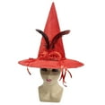 thumbnail image 1 of Halloween Witch Hat Costume Witches Hats for Women attached with Roses & Feathers Accessories Pumpkin Orange Sequins Spider web Ghost Pattern Halloween Party Costume Hat 16 Inch, 1 of 9