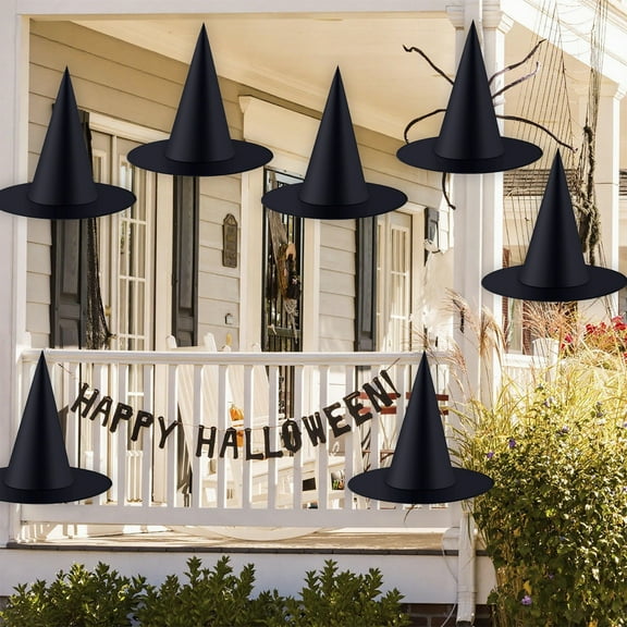 Halloween Witch Hat Decor Polyester Hanging Witch clothes Party Accessory - Yard Porch Decoration Spooky Floating Effect(Black)