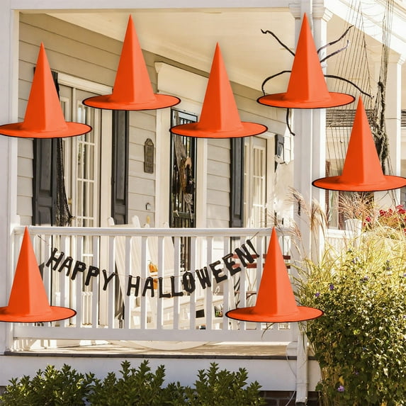 Halloween Witch Hat Decor Polyester Hanging Witch clothes Party Accessory - Yard Porch Decoration Spooky Floating Effect(Orange)