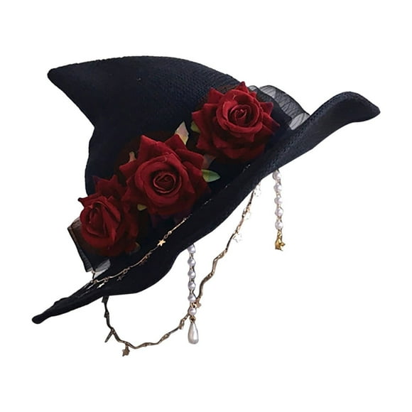 Witch Hat Felt Ruched Wizard Hat Floral Bowknot Wizard Cap Retro Knitted Witch Cap Party Supplies