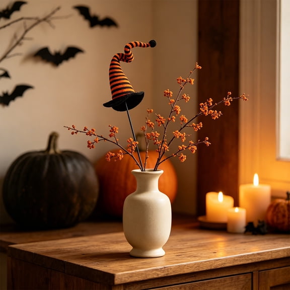 Halloween Witch Hat Floral Arrangement Pick Knitted Fabric Decorative Converter Piece for Yard Accents Bouquets Counter Centerpieces and Holiday Handmade Piece Tasks