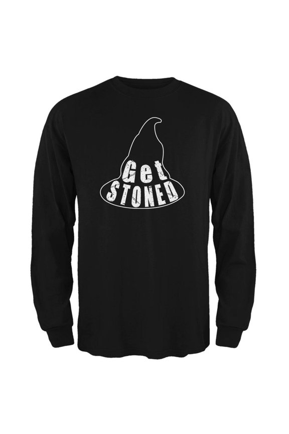 Halloween Witch Hat Get Stoned Pun Mens Long Sleeve T Shirt Black LG