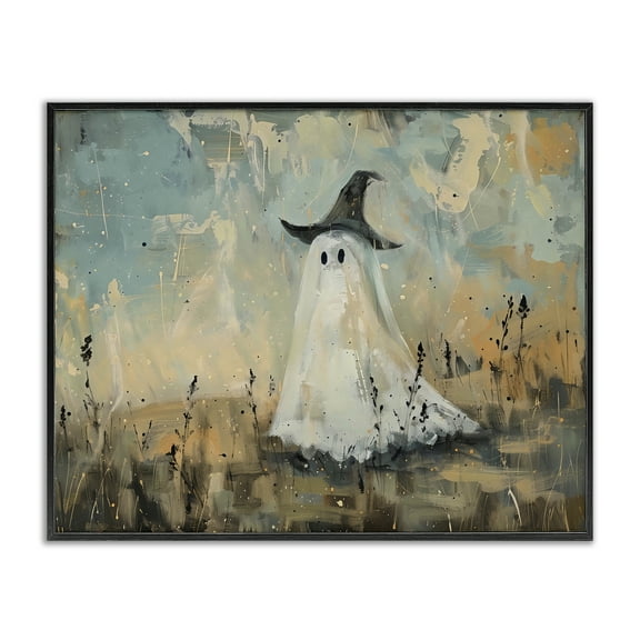 Stupell Industries Halloween Witch Hat Ghostie Black Framed Giclee Art, design by Creative Studio, 11 x 14