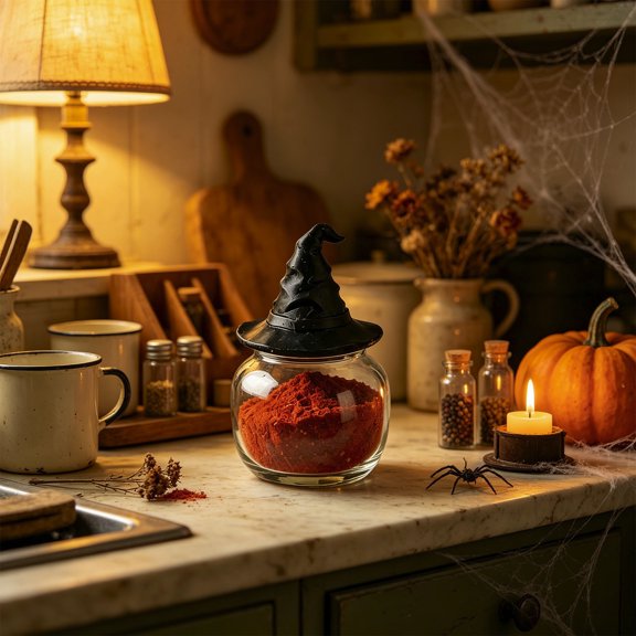Halloween Witch Hat Glass Spice Jar, Seasoning Container Pepper Shaker, Storage Bottle for Kitchen Dining Table, Party Home Decor Gift