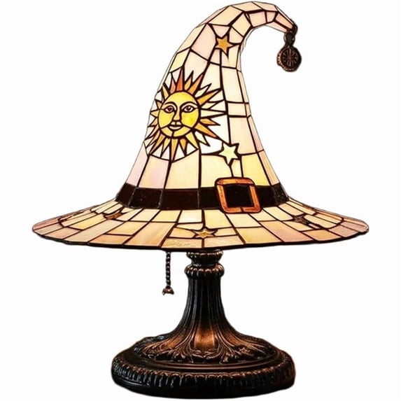 Halloween Witch Hat LED Night Light, Witchy Tabletop Decor Lamp, Indoor Halloween Decorations for Shelf, Mantel & Side Table, Vintage Gothic Home Ornament, White