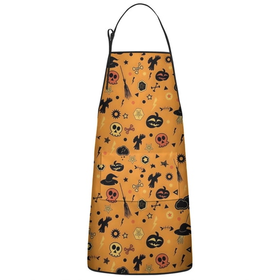 Halloween Witch Hat Pattern Apron-Garden Aprons for Women with Pockets-Cotton Linen Waterproof Kitchen Cooking Gardening Aprons Adjustable for Kitchen,Cooking,BBQ and Salon 33"x27"