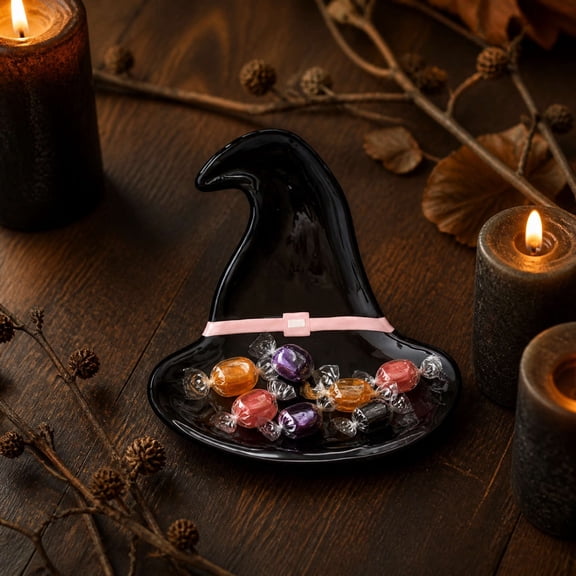 Halloween Witch Hat Platter Candy Snack Display Tray Resin Serving Plate Spooky Party Decor Halloween Table Decoration Snack Holder Dessert Tray Home Mantel Display Ornament Gift Choice