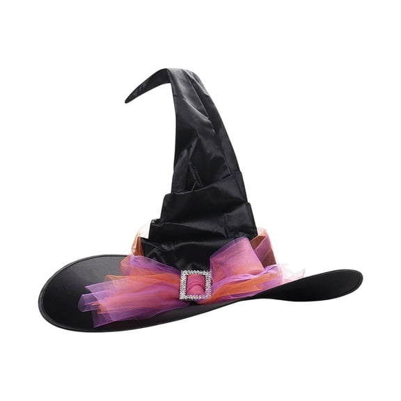 Halloween Witch Hat Pointed Mesh Bow Party Dress up Headwear for Women Girls