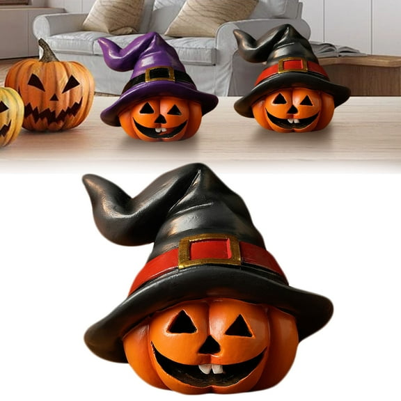Halloween Witch Hat Pumpkin Figurine - Handmade Resin Decor for Table, Gothic Themes & Photo Props