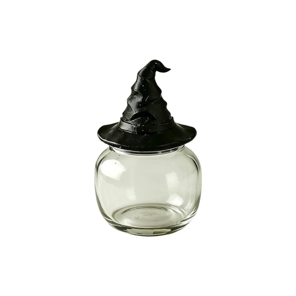 Halloween Witch Hat Spice Jar - Glass Pepper Shaker Storage Container for Kitchen & Party Decor, Airtight, Gift Ready,Black