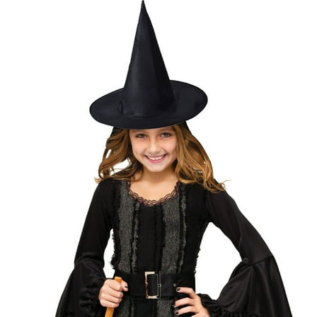 Halloween Witch Hat with Straps - Deluxe Pointed Party Hat for Adults & Teens - Costume Accessories for Witch Cosplay, Trick or Treat, Decor (Black)
