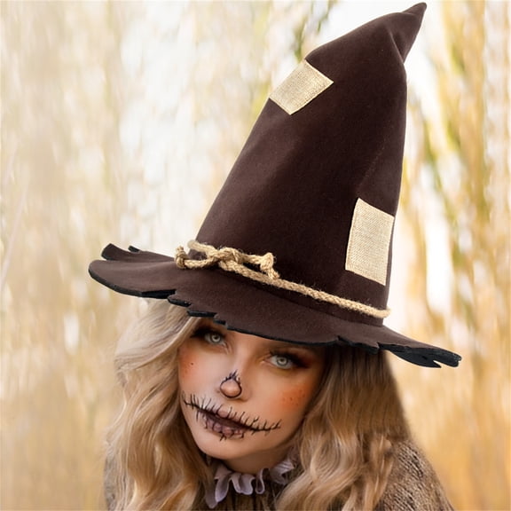 Halloween Witch Hat Straw Patch Design Costume Accessory Party Cosplay Dress Up Decoration Halloween Theme Festival Prop Use Set Item Accessory