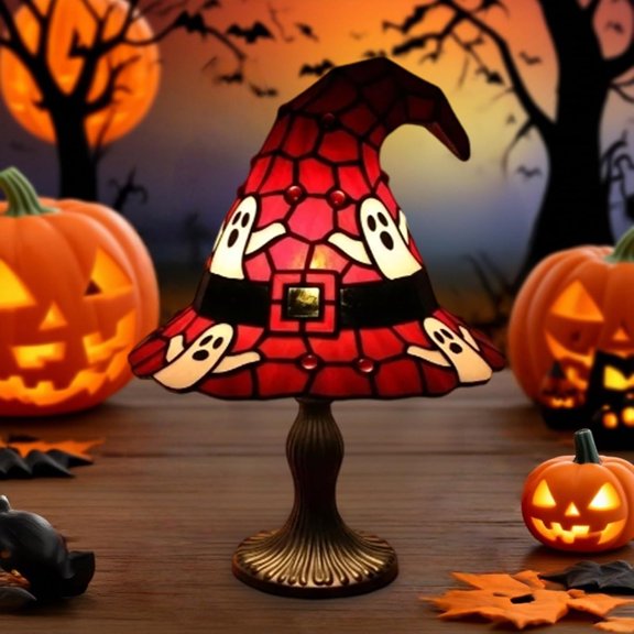 Halloween Witch Hat Table Lamp, 6.88" USB Powered Gothic Halloween Decor, Resin Base with Sun Design