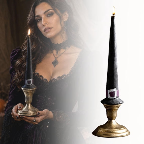 Halloween Witch Hat Taper Candles 8Inch Dripless Unscented Dinner Gothic Decoration Black