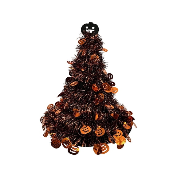 Halloween Witch Hat, Tinsel Party Hat with Pumpkin and Ghost Decorations, Accessory for Adults