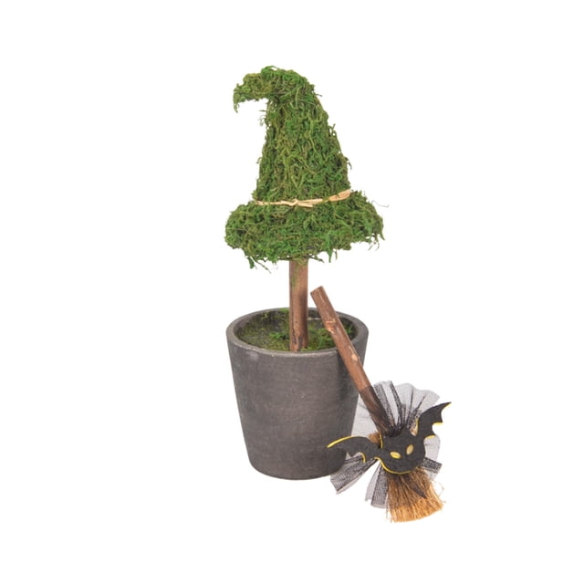 Halloween Witch Hat Topiary Plant with Pot, Fake Moss Halloween ...