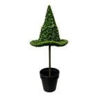 Halloween Witch Hat Topiary Tree with LED Lights, Artificial Boxwood Potted Plant, Lighted Witch Hat Shaped Tabletop Decor for Halloween Home Party