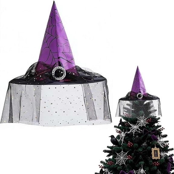 Halloween Witch Hat Tree Topper Decoration, Black Witch Hat Decor, Gothic WitchHat Decor Magic Wizard Party Supplies for Xmas Tree Halloween Ornament Cosplay Costume Accessory(RL)