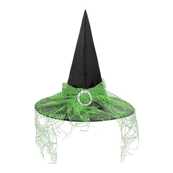 Halloween Witch Hat, Witch Costume Hat, Halloween Party Witch Hat With Lace Face Cover, Polyester Taffeta Material, Lightweight And Foldable, Multiple Colors Available