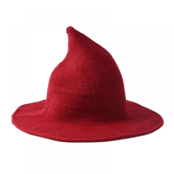 Halloween Witch Hat Women Black Cute Knitted Costume Wool Cosplay Party Girl Wide Brim Foldable Pointed Daily Accessory