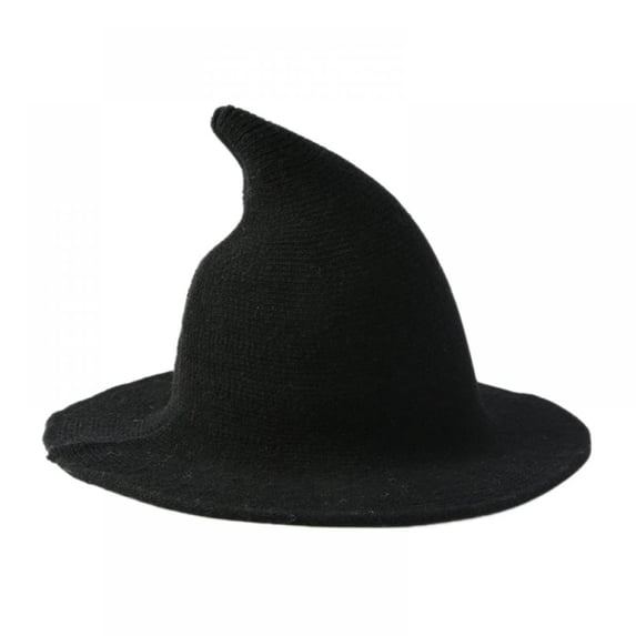 Halloween Witch Hat Women Black Cute Knitted Costume Wool Cosplay Party Girl Wide Brim Foldable Pointed Daily Accessory