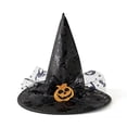 thumbnail image 1 of Halloween Witch Hat for Women, Black Lace Wizard Hat with Pumpkin Skeleton Rose Decor, Gothic Costume Accessory for Halloween Party Cosplay Carnival Dress Up, 1 of 5