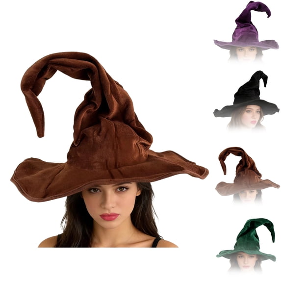 Halloween Witch Hat for Women, Wrinkled Velvet Costume Hat, Pointed Wizard Hat for Halloween Dress Up Party, Cosplay, Themed Events, Photo Props and Holiday Costume Accessories