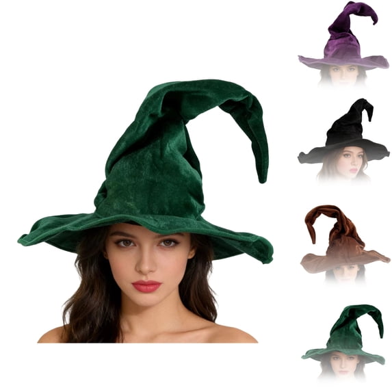 Halloween Witch Hat for Women, Wrinkled Velvet Costume Hat, Pointed Wizard Hat for Halloween Dress Up Party, Cosplay, Themed Events, Photo Props and Holiday Costume Accessories