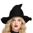 thumbnail image 1 of Halloween Witch Hat Costume Women, Wide Brim Foldable Pointed Cap, Witches Hats for Adults Halloween Party Costume Accessory, Black, 1 of 9