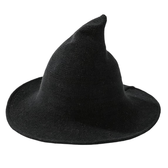 Halloween Witch Hat for Women Wide Foldable Knit Halloween Party Knitted Wool Hats for Cosplay Witch Costume