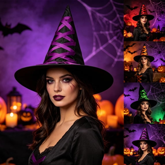 Halloween Witch Hat for Women Wizard Hat with Bow Decor Witch Costume Accessories for Masquerade Halloween Party Decorations,Purple