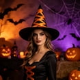 thumbnail image 1 of Halloween Witch Hat with Decorative Ribbon,Black Velvet,Wizard Hat,Cosplay Accessories,Dress Up Prop Orange, 1 of 4