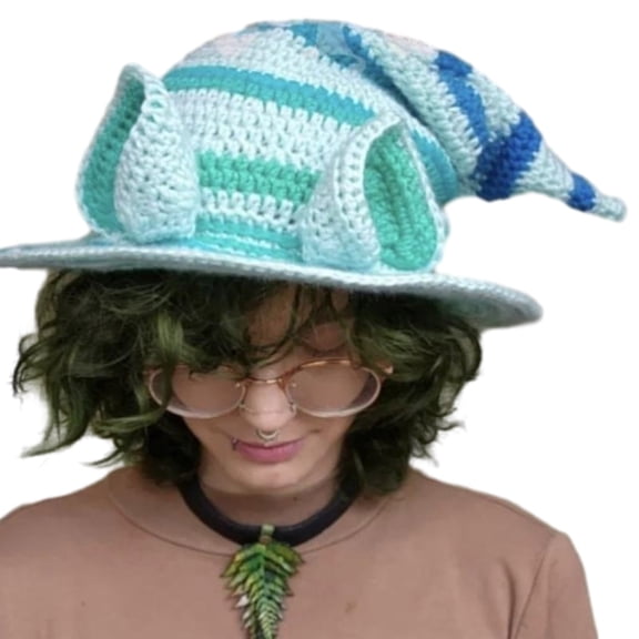 Halloween Witch Hat with Ears Crochet Headwear for Cosplay and Photo Props Household Decorative