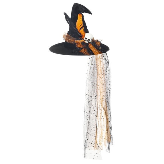 Halloween Witch Hat with Orange Accents, Black Pointed Hat with Buckle Detail for Costume Party