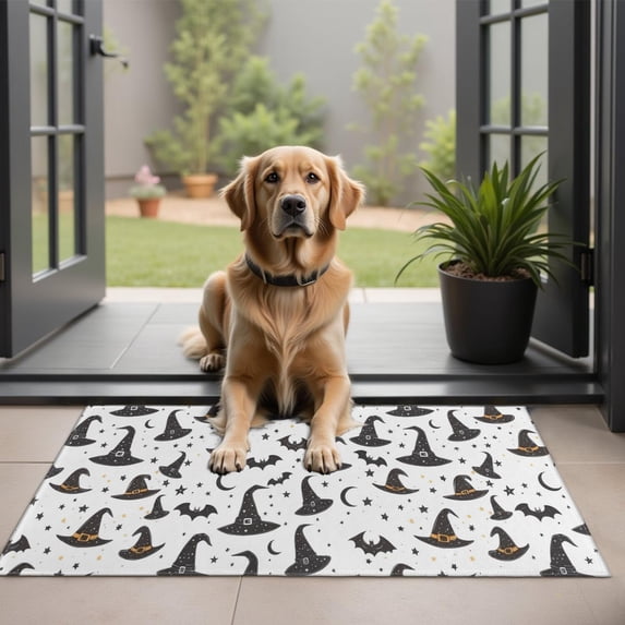 Halloween Witch Hats and Bats Door Rugs,Washable Non Slip Door Mats Indoor,Decorative Door Mats,Entry Mat Indoor for Entrance,Bedroom,Kitchen,Bathroom,20"x32"