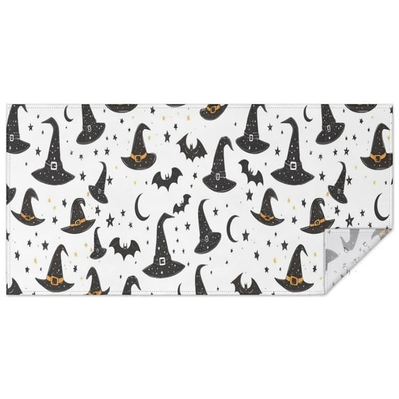 Halloween Witch Hats and Bats Rectangle Tablecloth 60"x120",Waterproof Polyester Rectangle Table Cloth, Wipeable Spillproof Polyester Tablecloth for Dining, Camping, Indoor and Outdoor